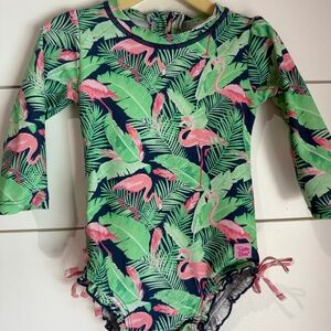 Ruffle Butts Long Sleeve Rash Guard 12-18 mo Flamingo